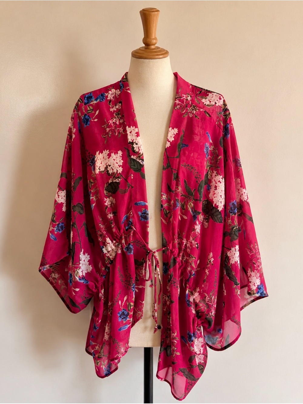 Lucky Brand Floral Tie-Front Kimono - Hot Pink